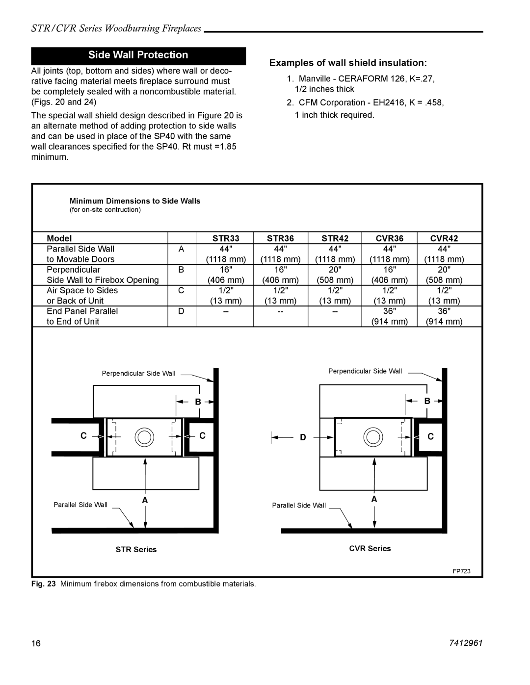 Majestic STR36, CVR42, STR42, STR33, CVR36 manual Side Wall Protection, Examples of wall shield insulation 