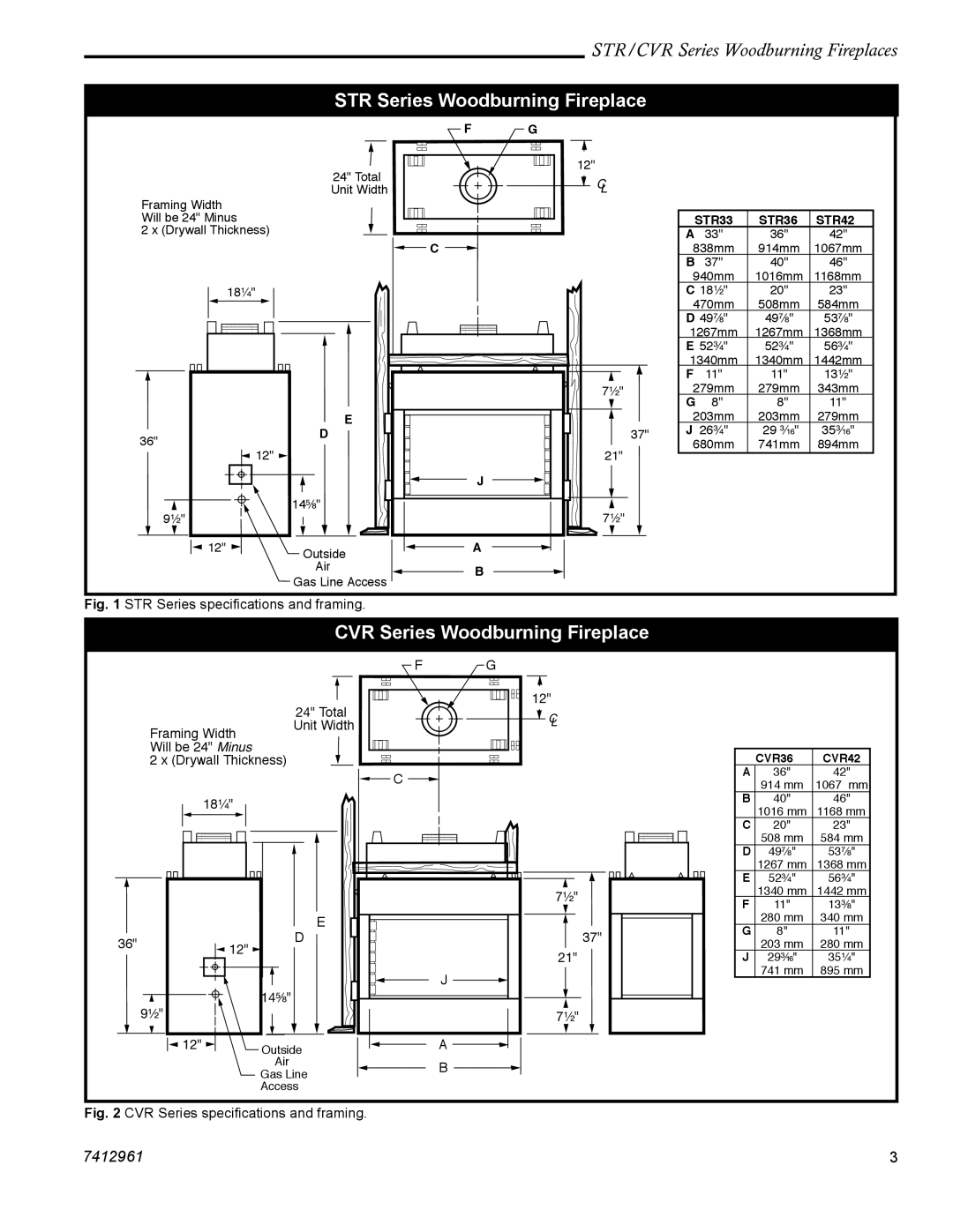 Majestic STR33, CVR42, STR36, STR42, CVR36 manual STR Series Woodburning Fireplace, CVR Series Woodburning Fireplace 