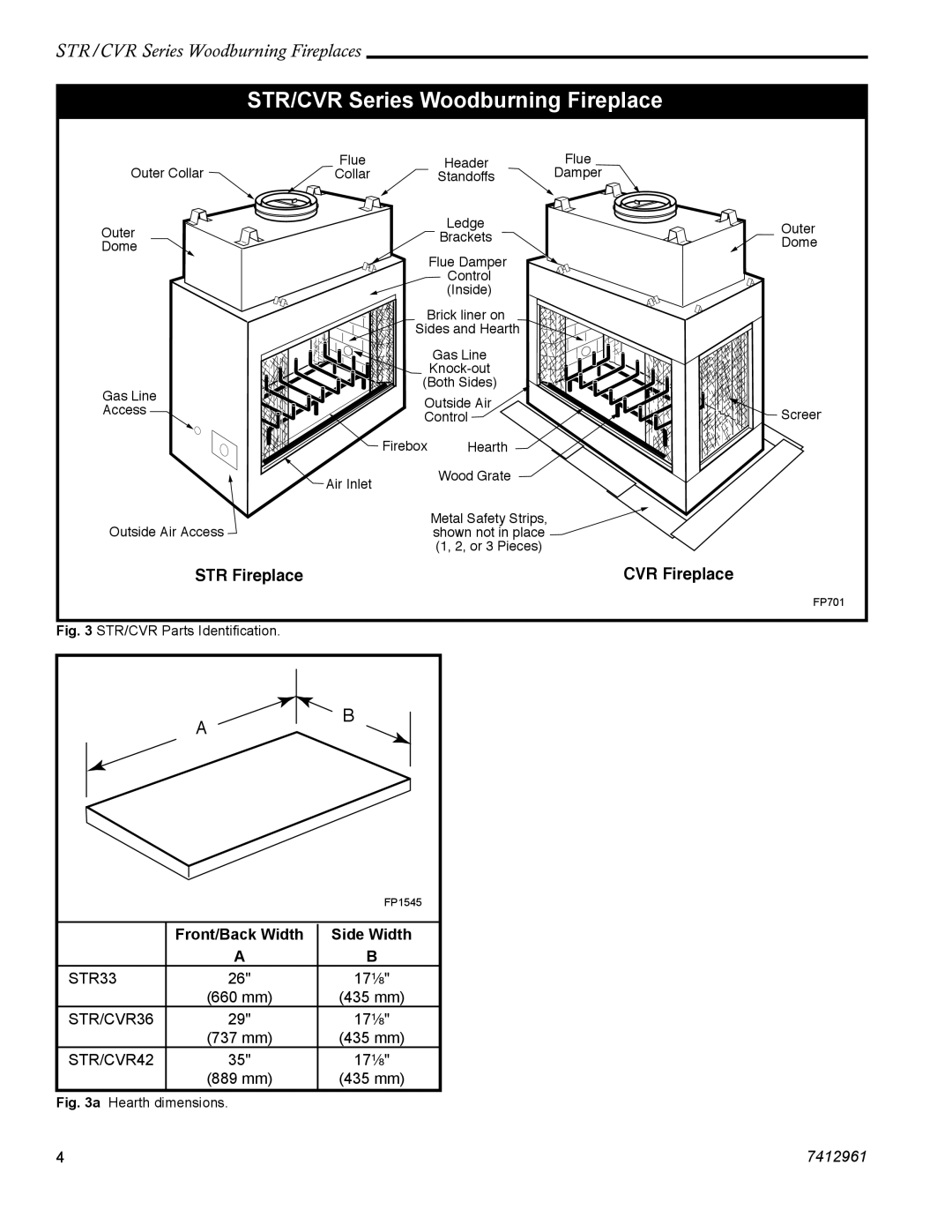 Majestic CVR36, CVR42, STR36, STR42, STR33 manual STR/CVR Series Woodburning Fireplace 