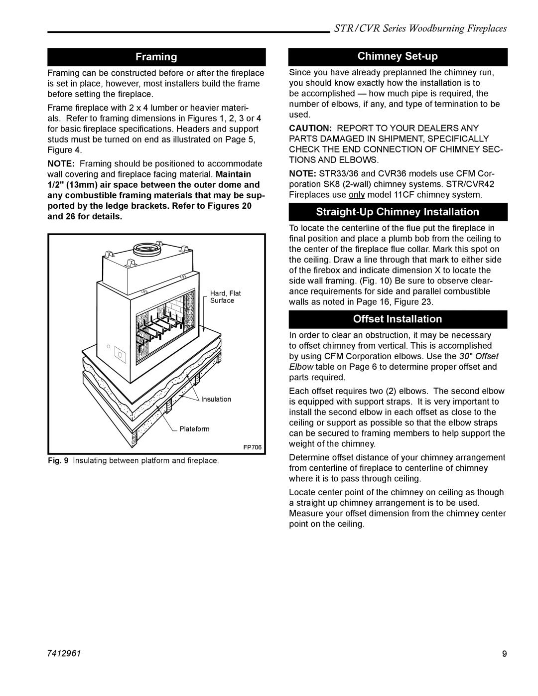 Majestic CVR36, CVR42, STR36, STR42, STR33 Framing, Chimney Set-up, Straight-Up Chimney Installation, Offset Installation 