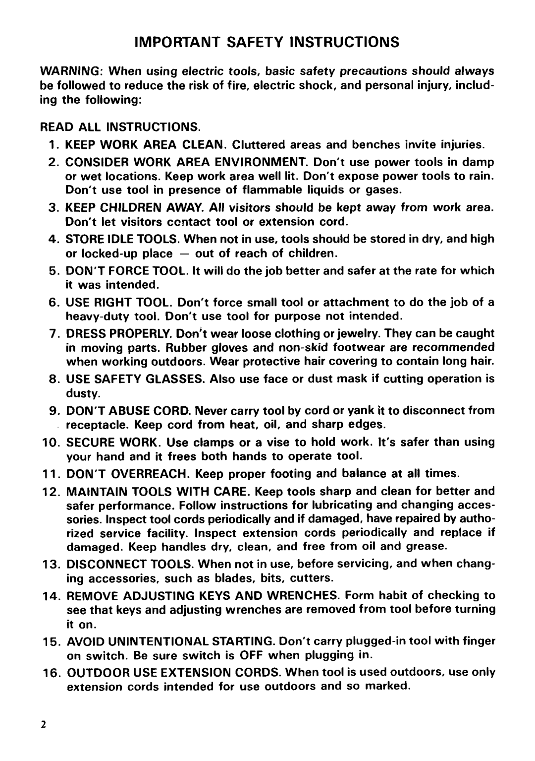 Makita 1001 instruction manual Important Safety Instructions 