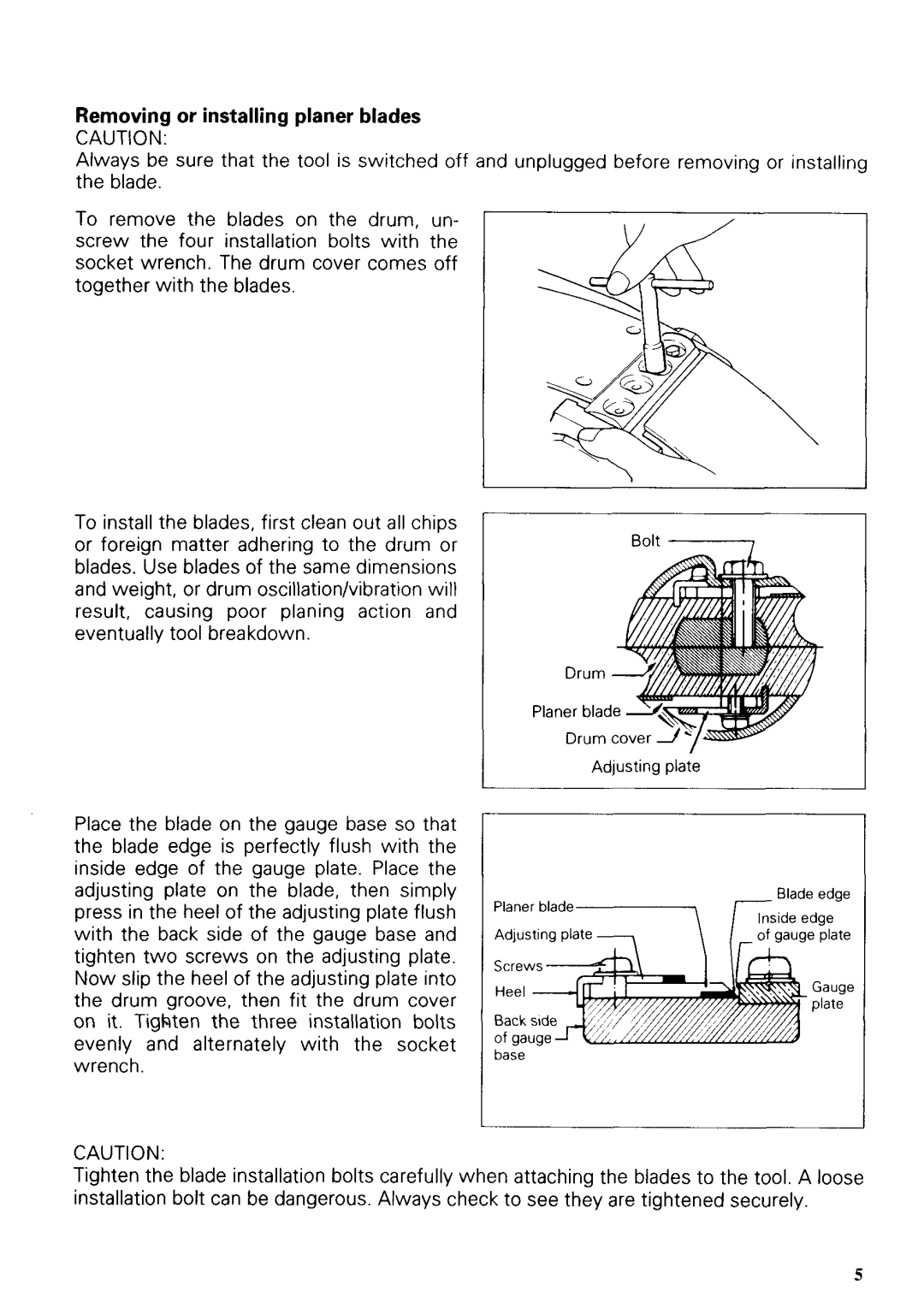 Makita 1002BA instruction manual Removing or installing planer blades 