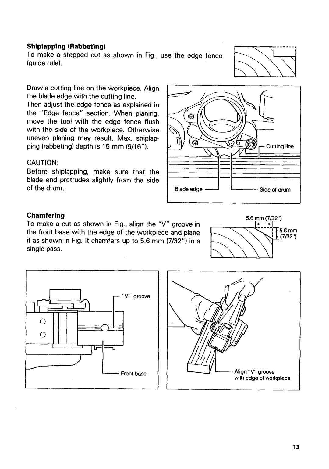 Makita 1051D instruction manual Shiplapping Rabbeting, Drum, Chamfering 