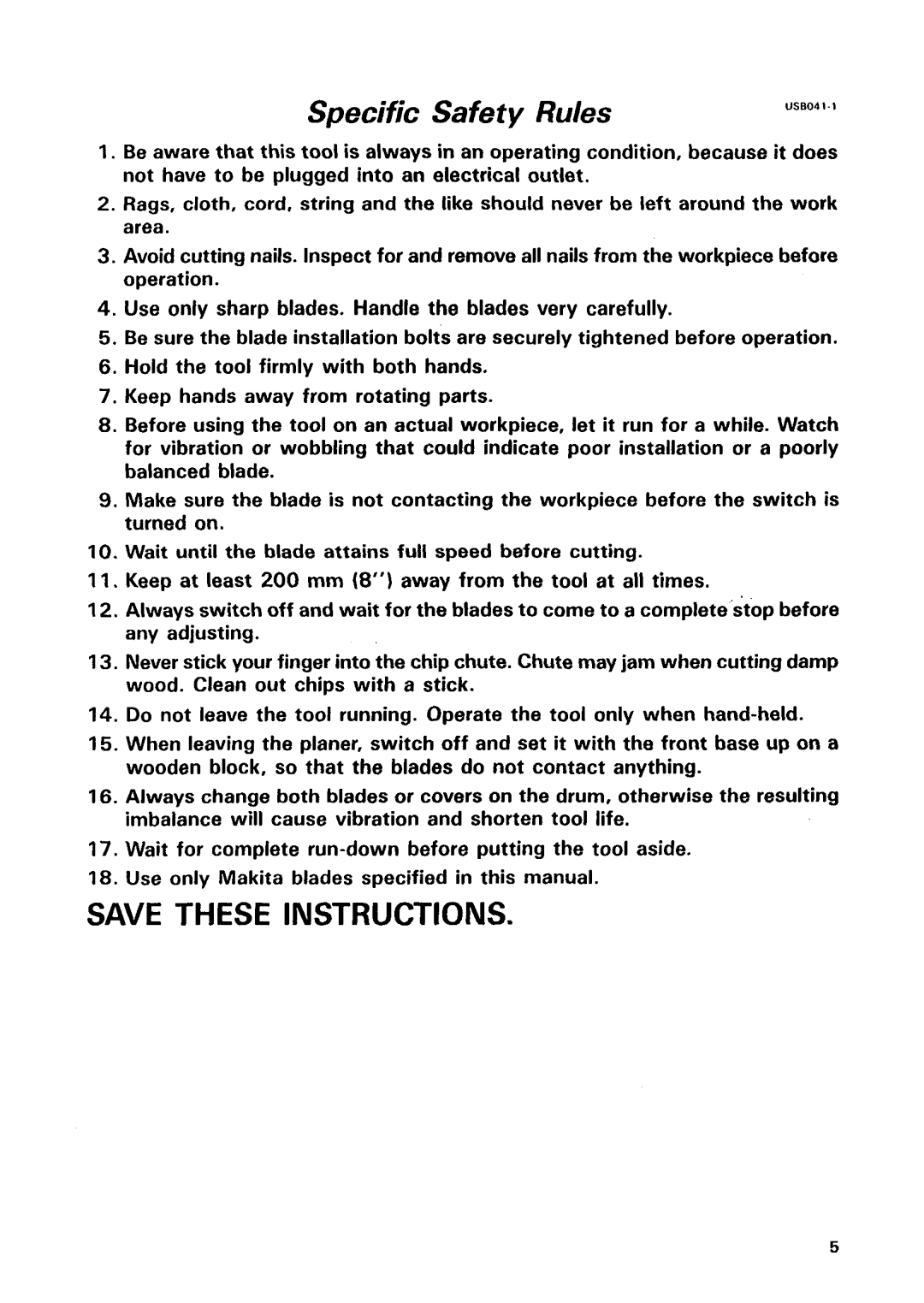 Makita 1051D instruction manual Specific Safety Rules 