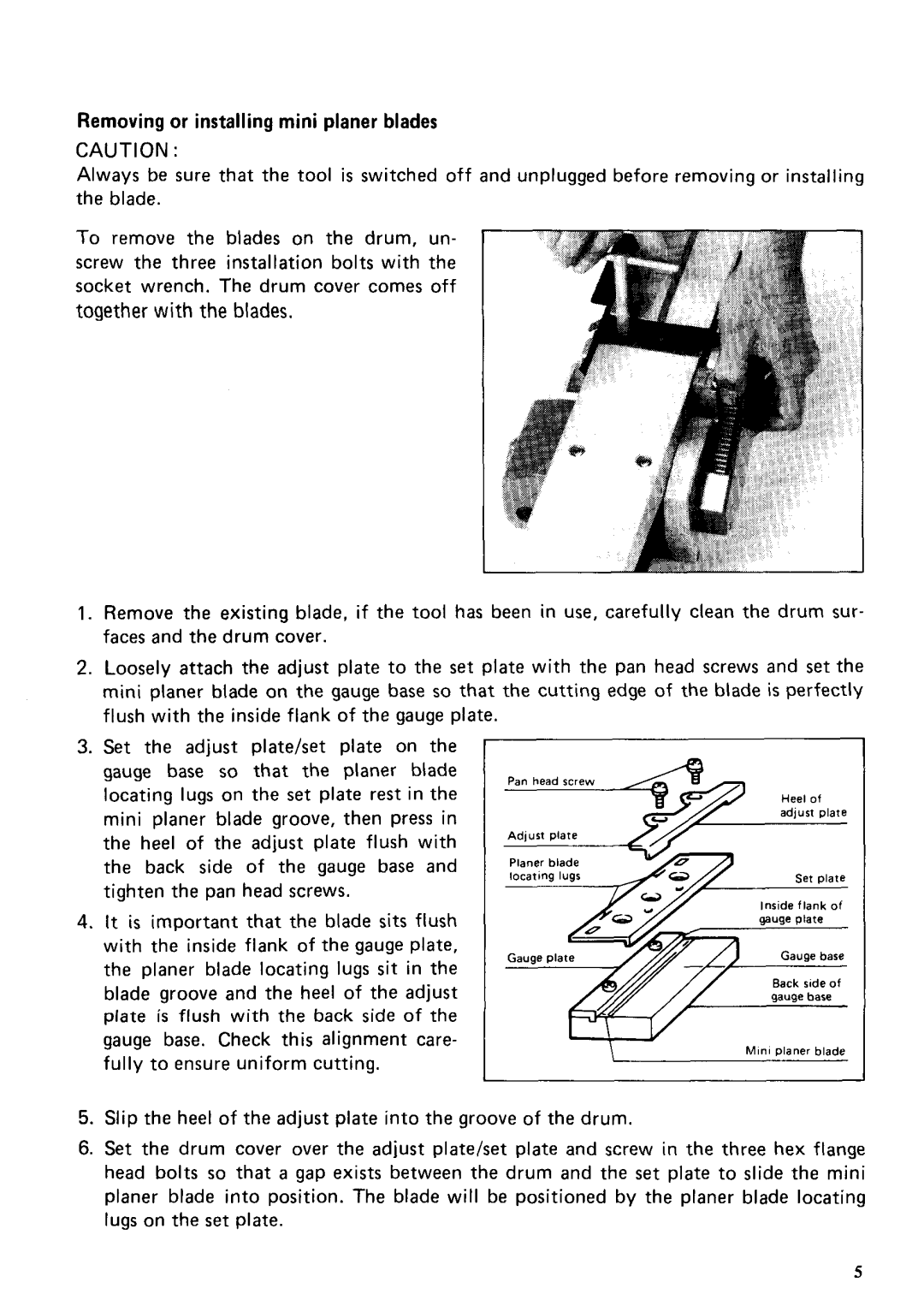 Makita 1100 instruction manual Together with the blades, Removing or installing mini planer blades 