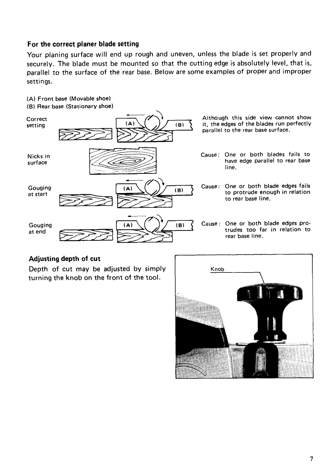 Makita 1100 instruction manual For the correct planer blade setting, Adjusting depth of cut 