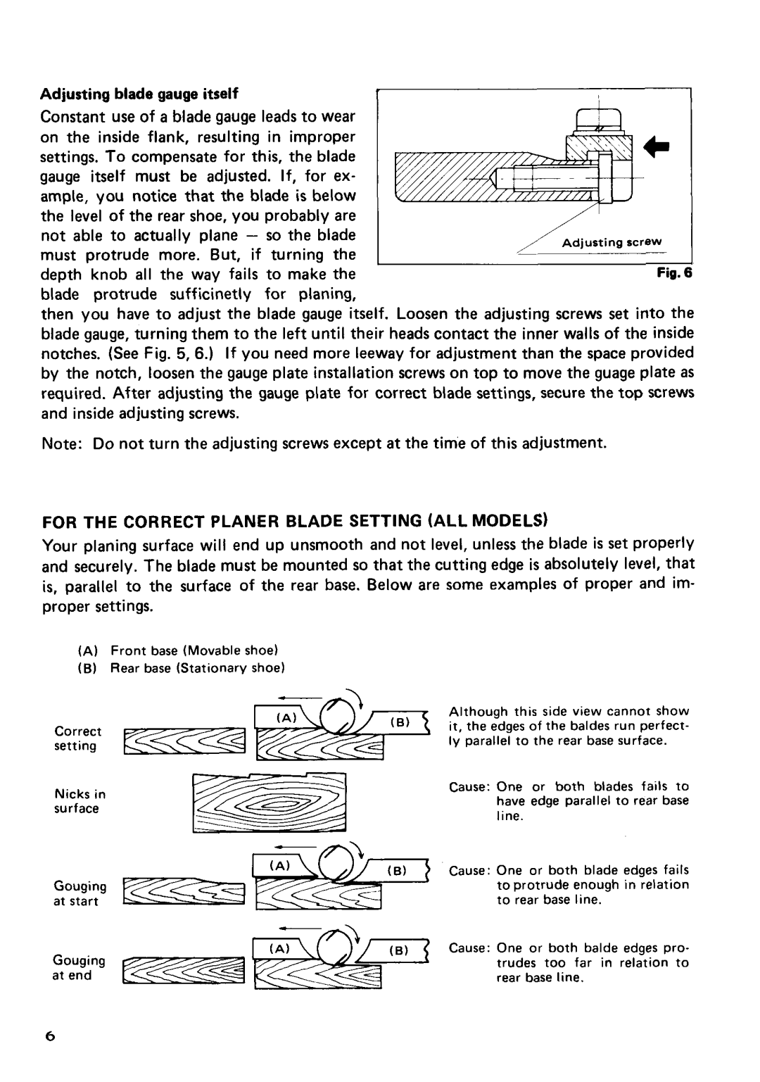 Makita 1805B instruction manual For the Correct Planer Blade Setting ALL Models 