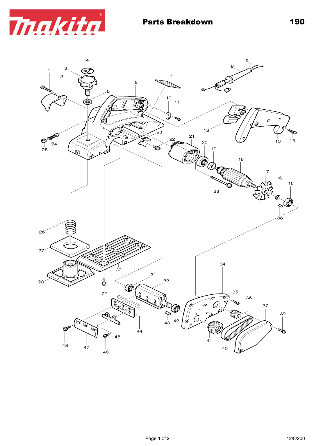 Makita manual Parts Breakdown 190 