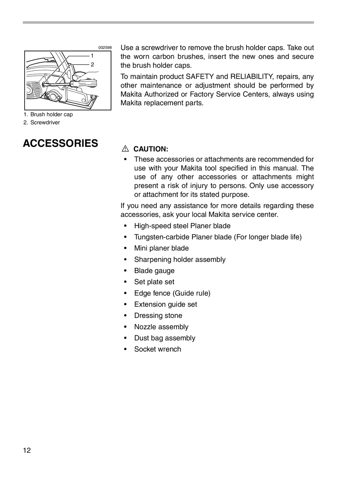 Makita 1902 instruction manual Accessories 