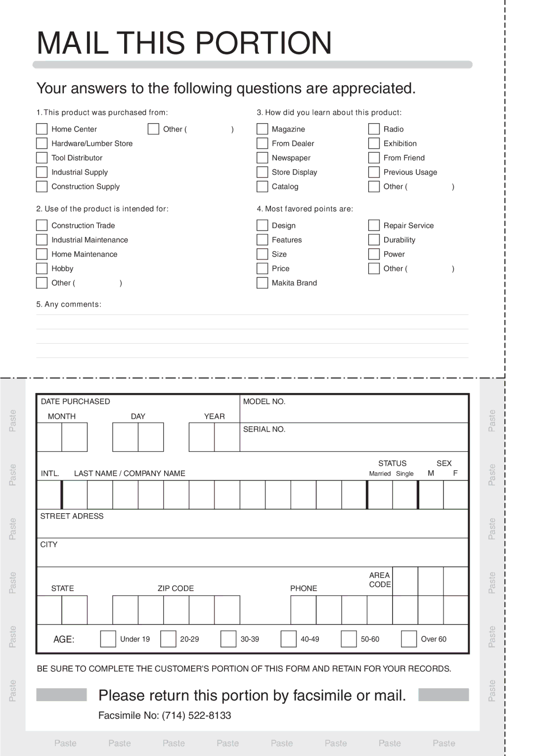 Makita 1902 instruction manual Mail this Portion 