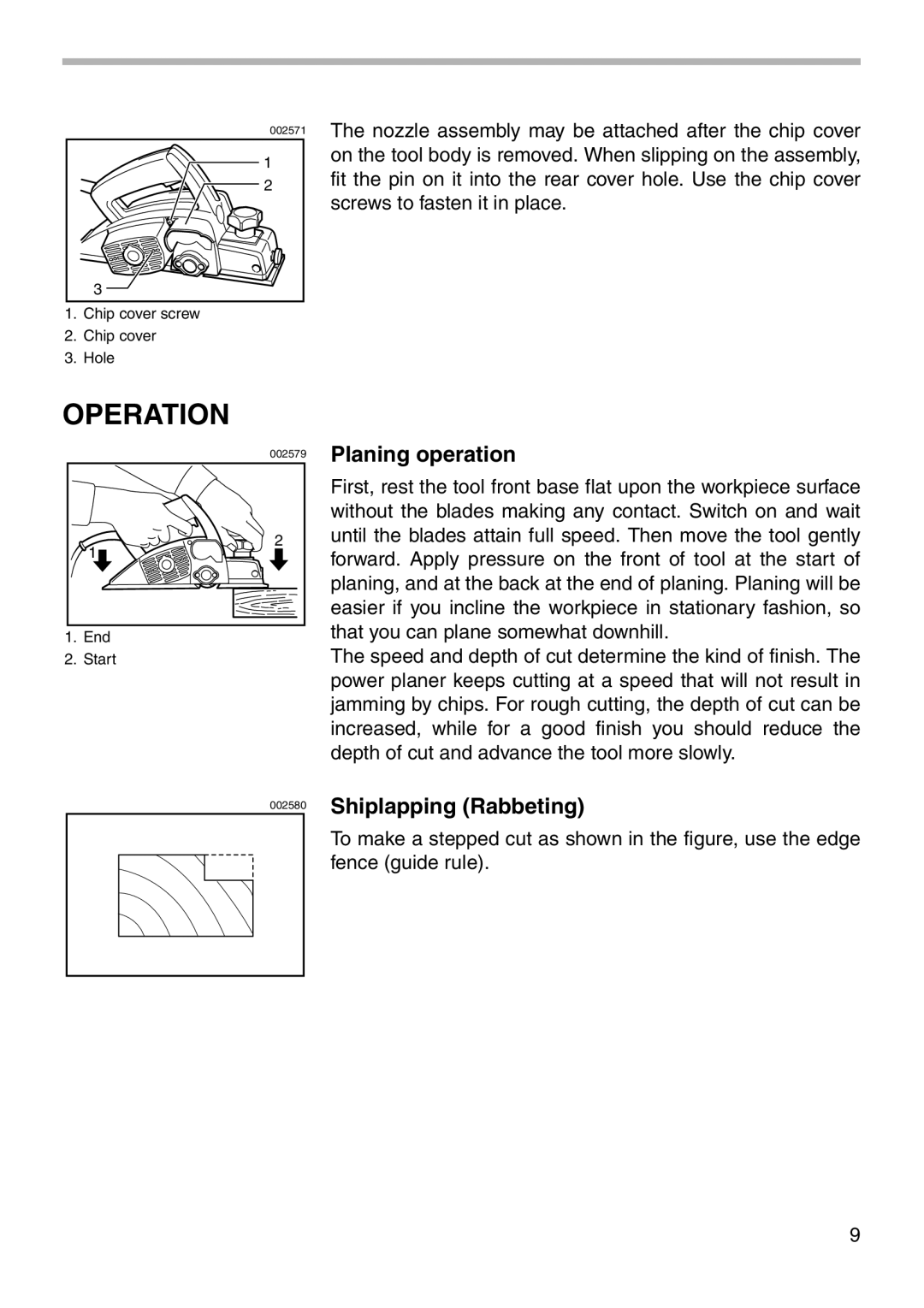 Makita 1902 instruction manual Operation, Planing operation, Shiplapping Rabbeting 