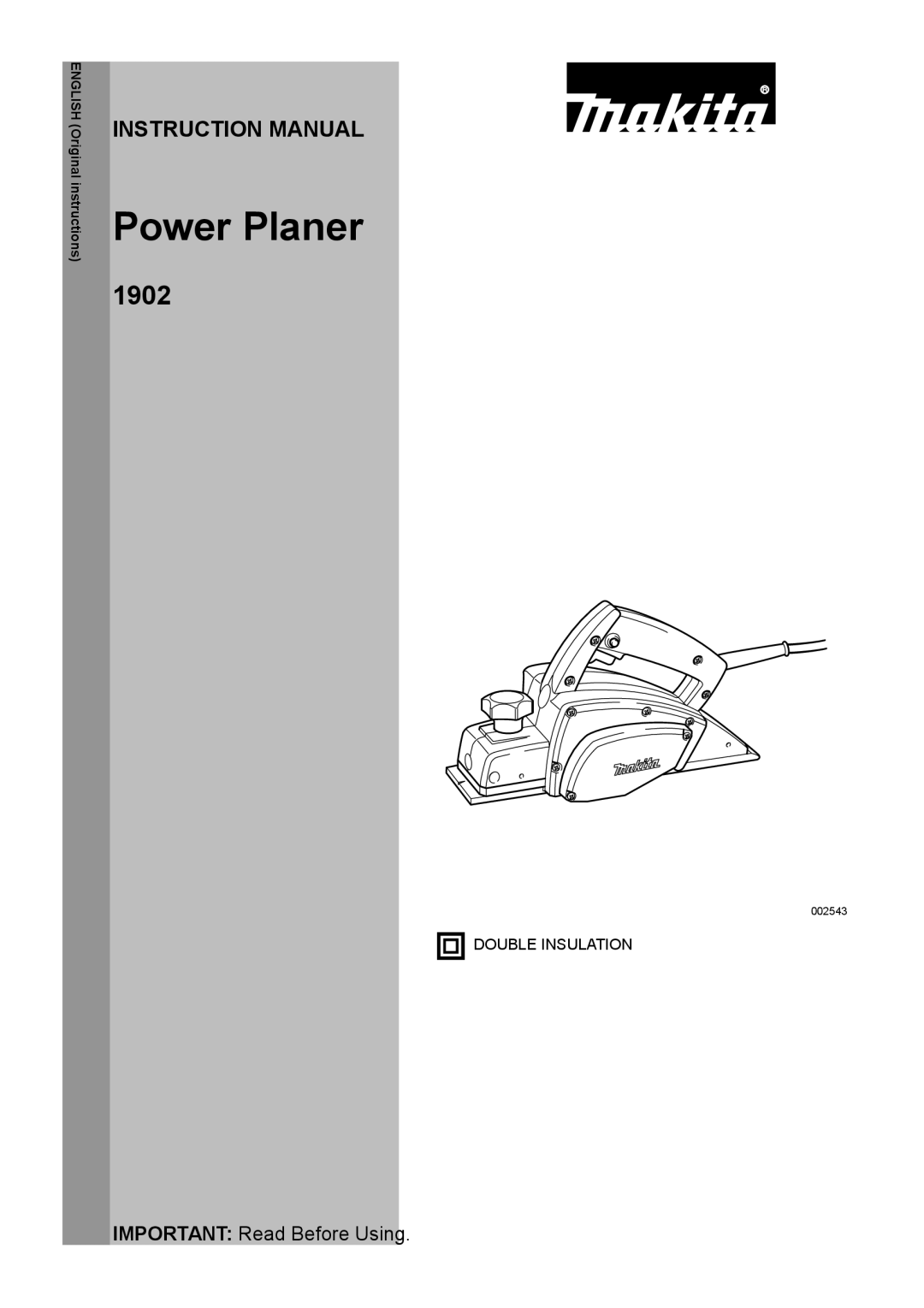 Makita 1902 instruction manual Power Planer 