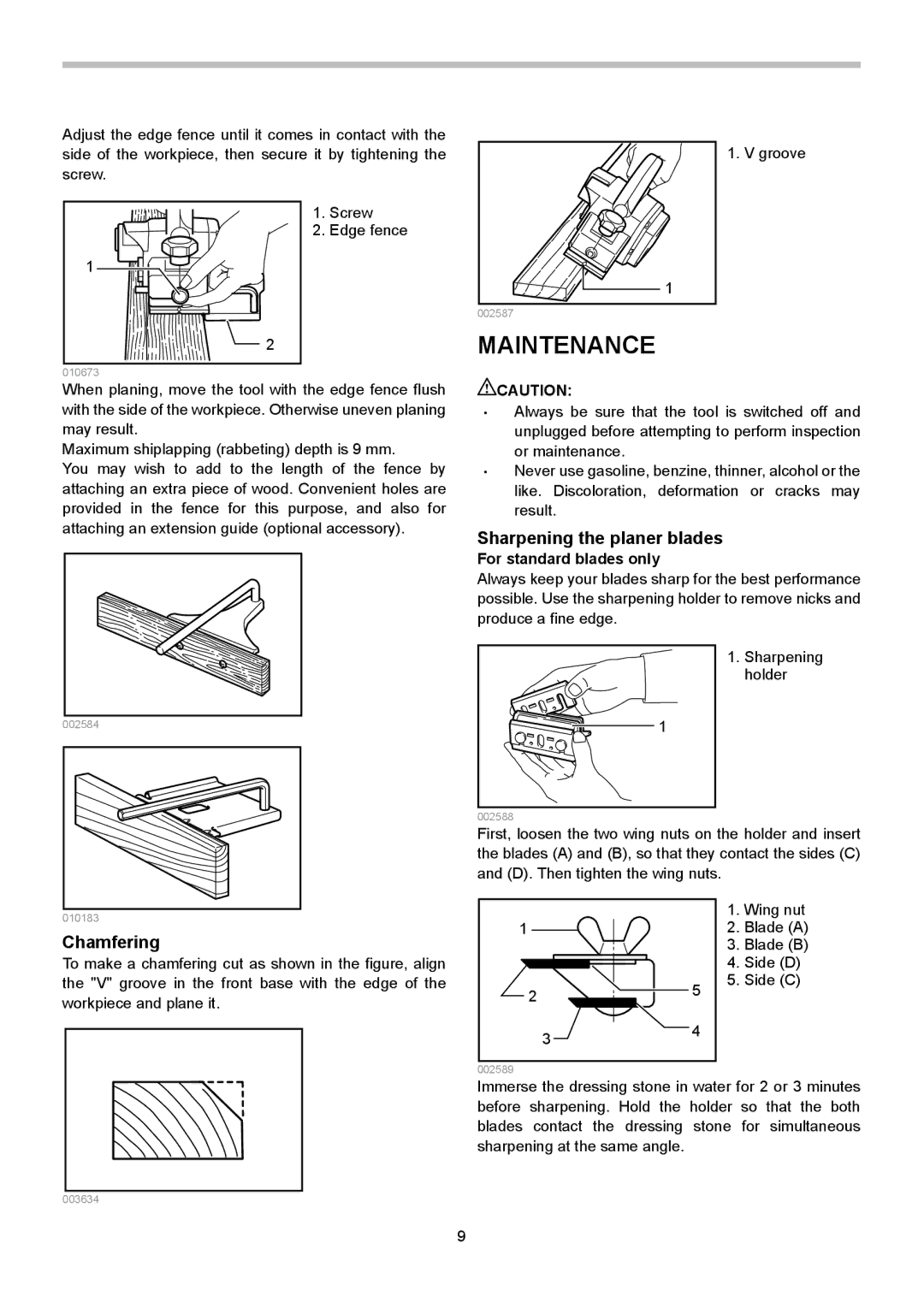 Makita 1902 instruction manual Maintenance, Sharpening the planer blades, For standard blades only 