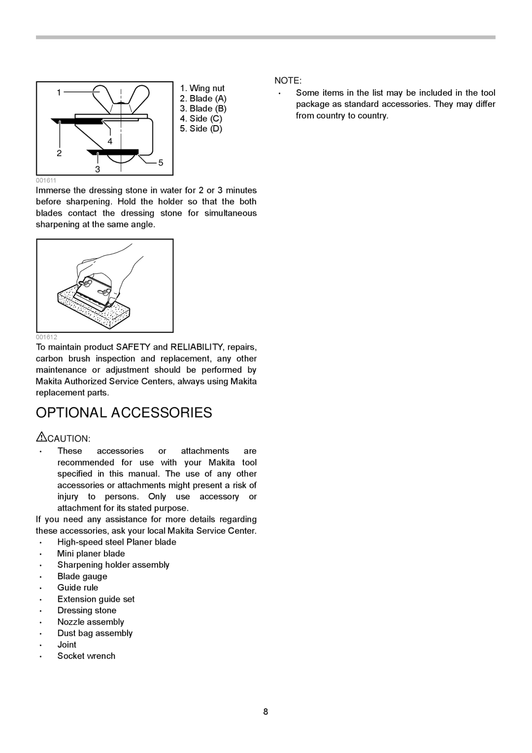 Makita 1911B instruction manual Optional Accessories 