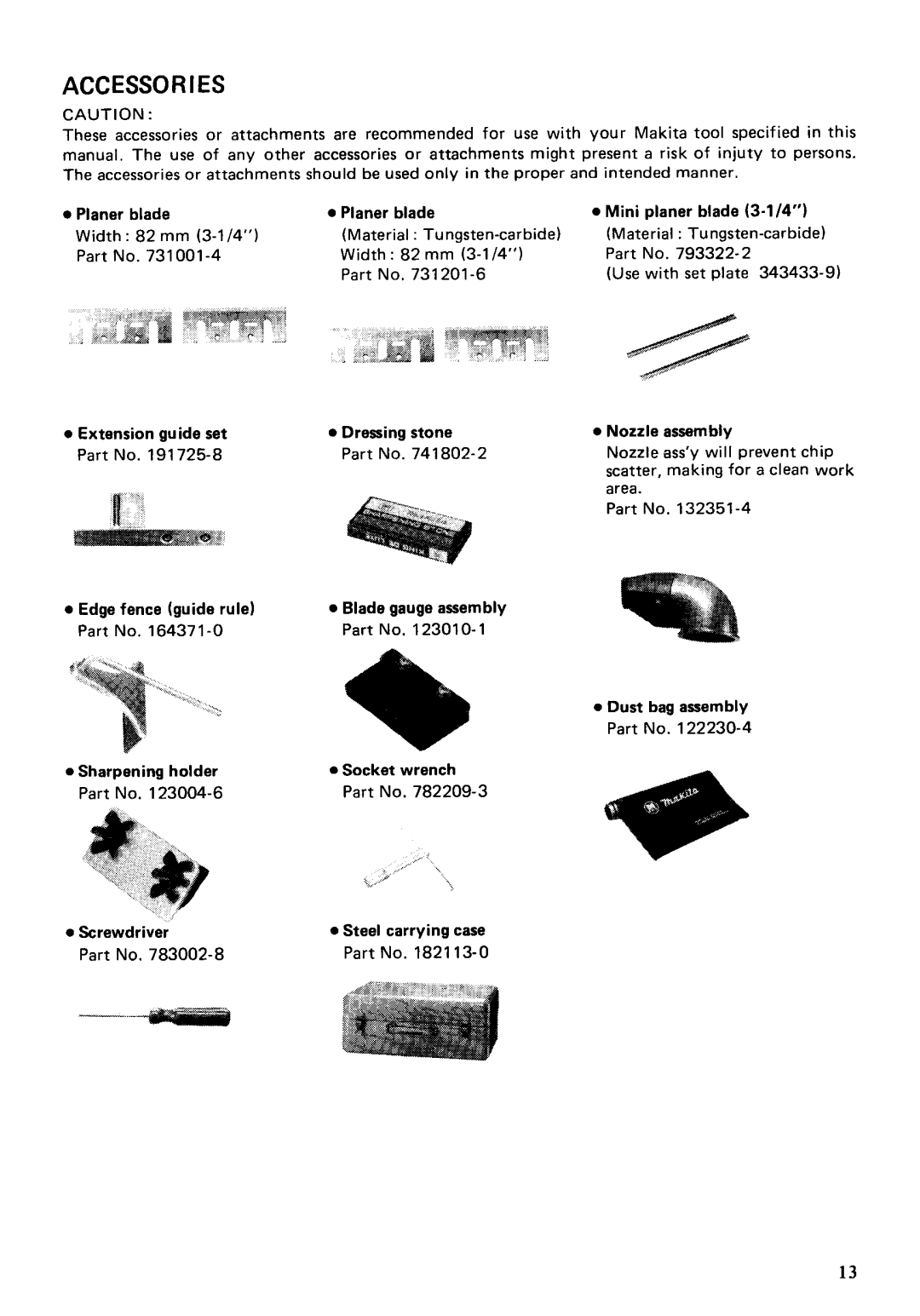 Makita 1923B instruction manual Accessories 