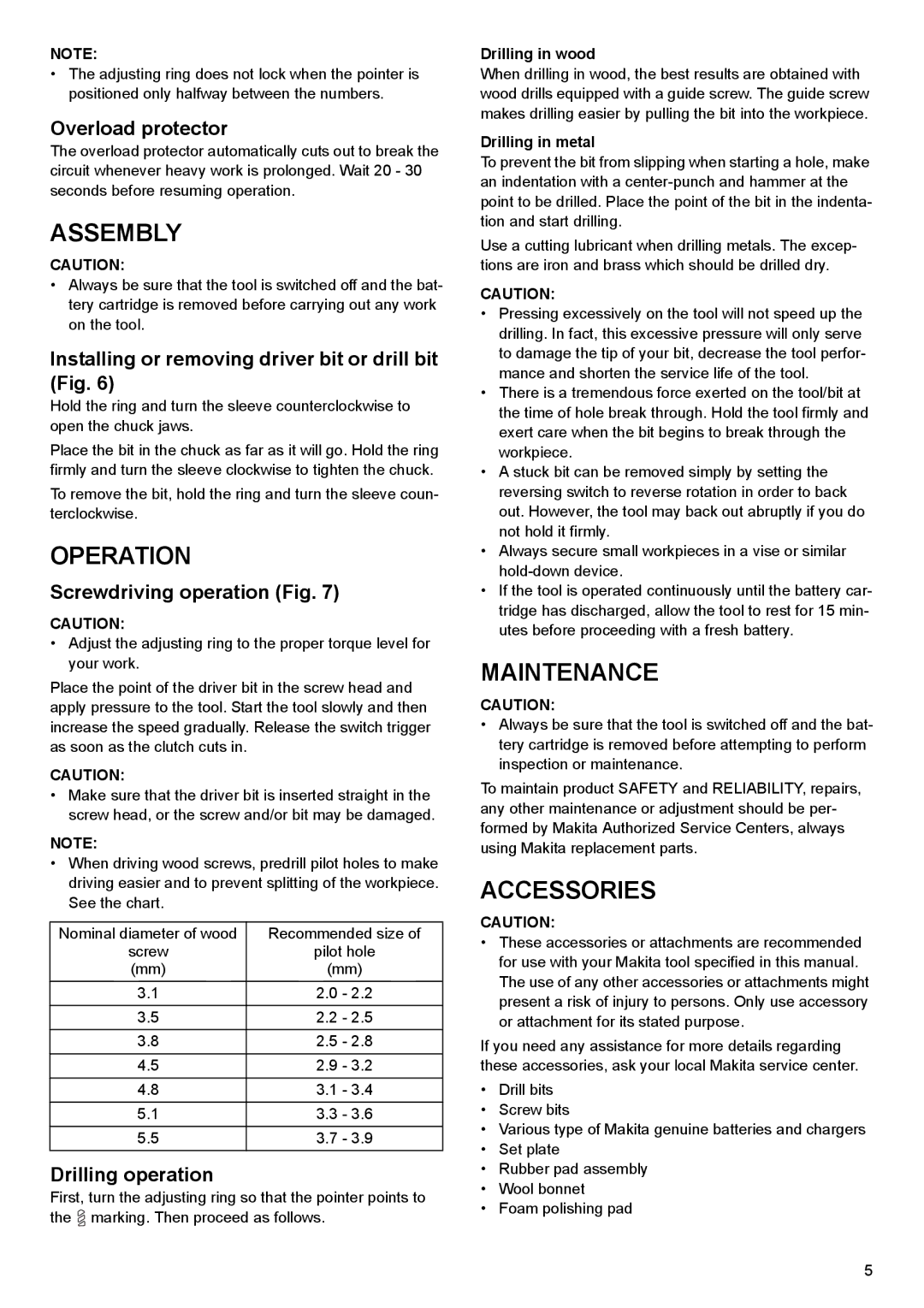 Makita 2001 HSC instruction manual Assembly, Operation, Maintenance, Accessories 