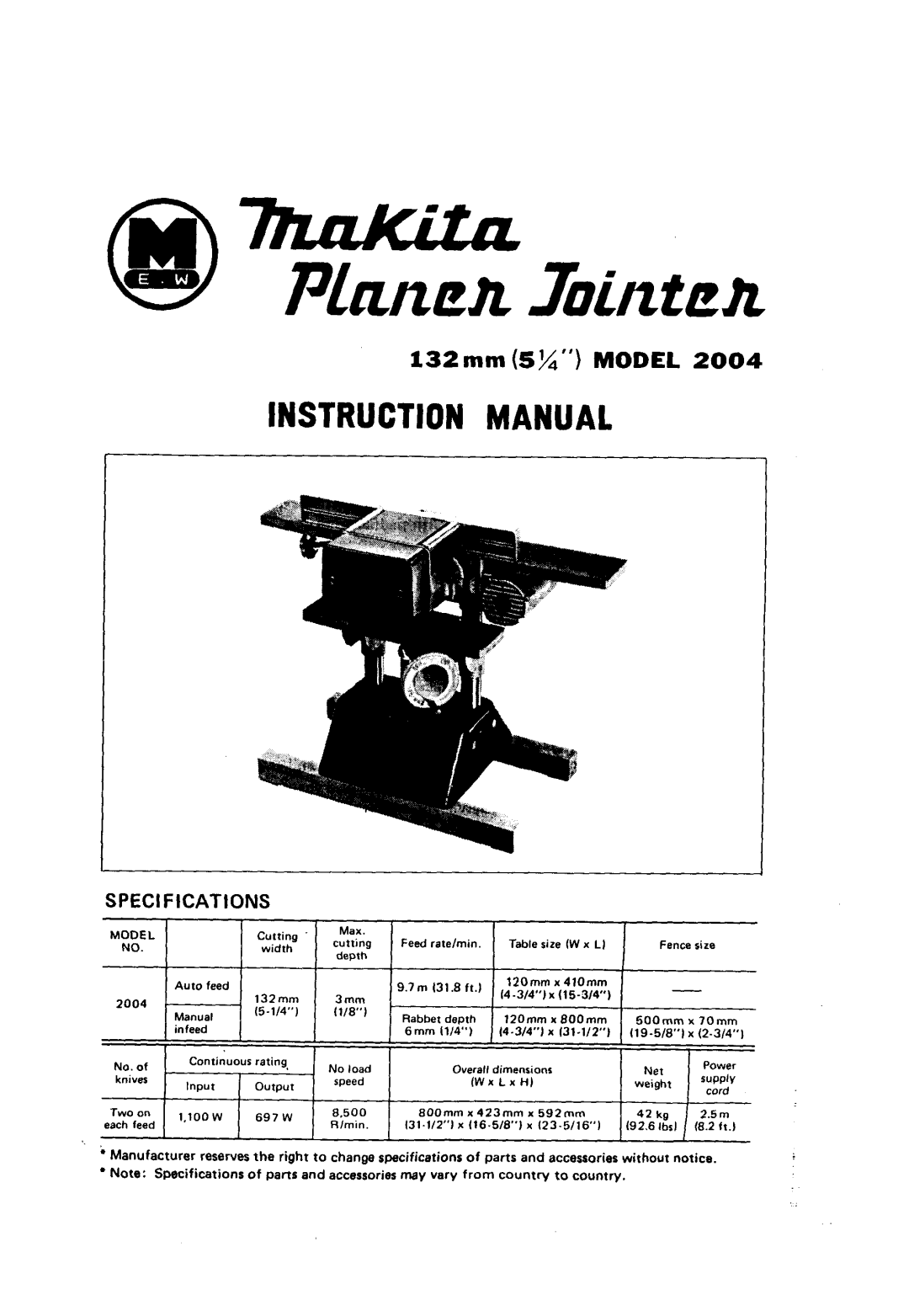 Makita 2004 instruction manual 132mm 5%MODEL 