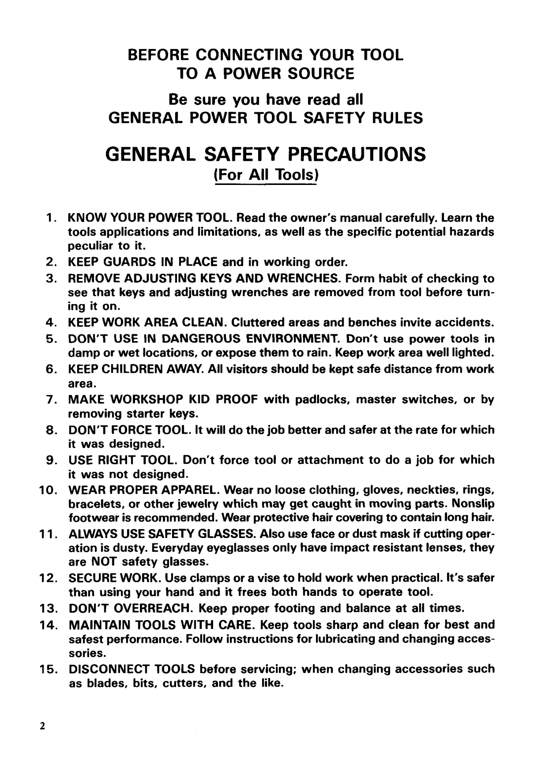 Makita 2030N instruction manual General Safety Precautions 