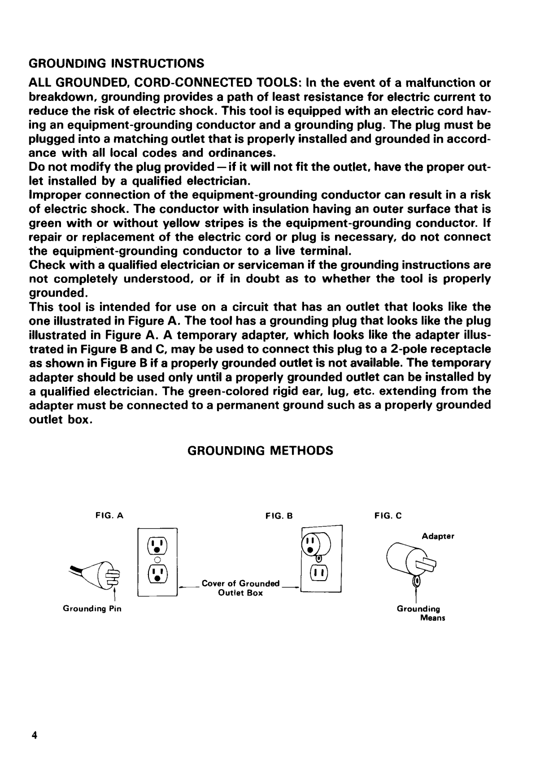 Makita 2030N instruction manual Grounding Methods 