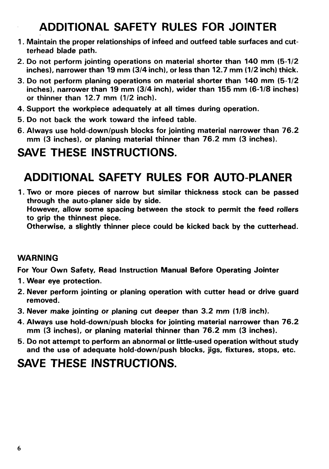 Makita 2030N instruction manual Additional Safety Rules for Jointer 