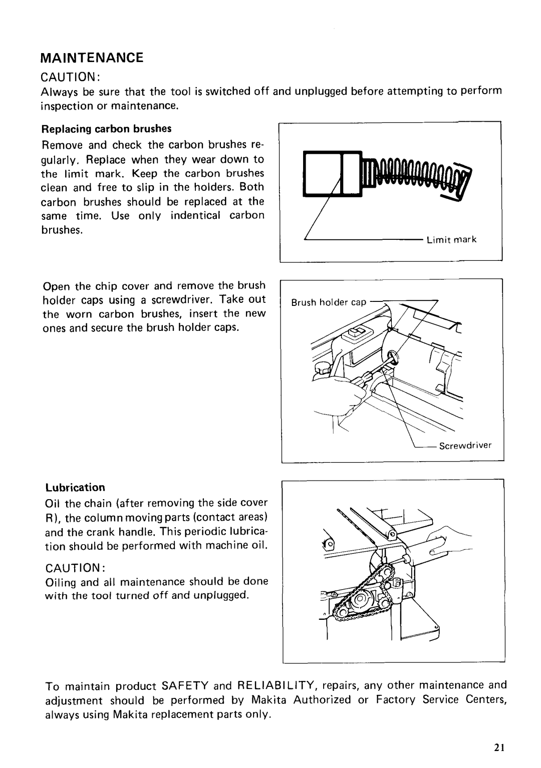 Makita 2030S instruction manual Maintenance 