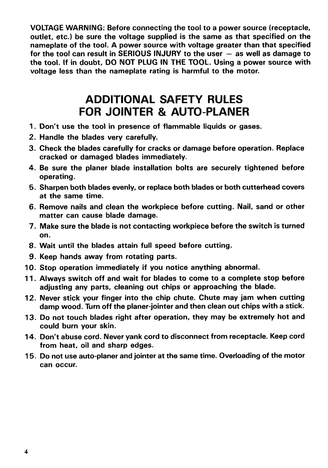 Makita 2030S instruction manual Additional Safety Rules For Jointer & AUTO-PLANER 