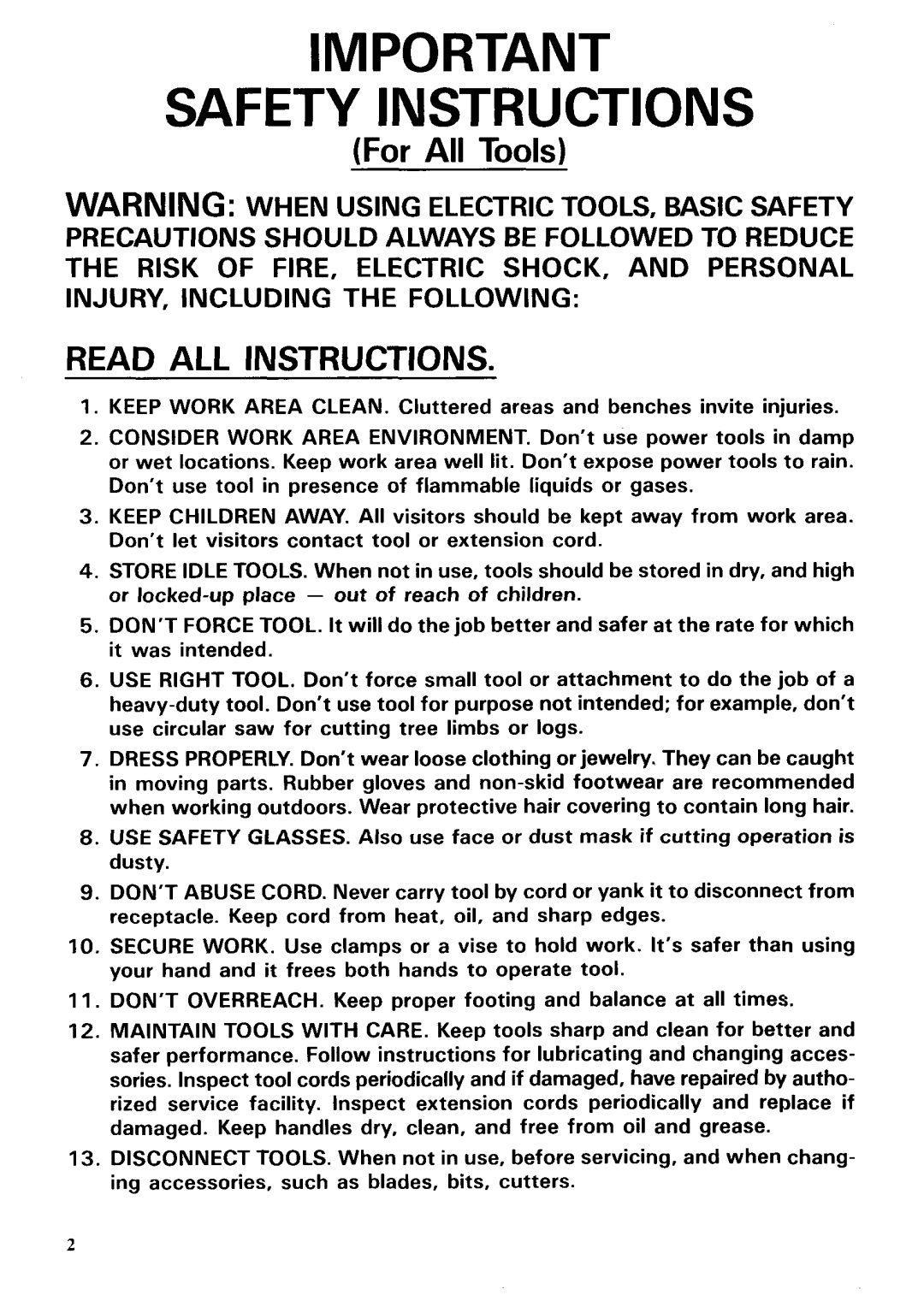 Makita 2106K specifications Safety Instructions 