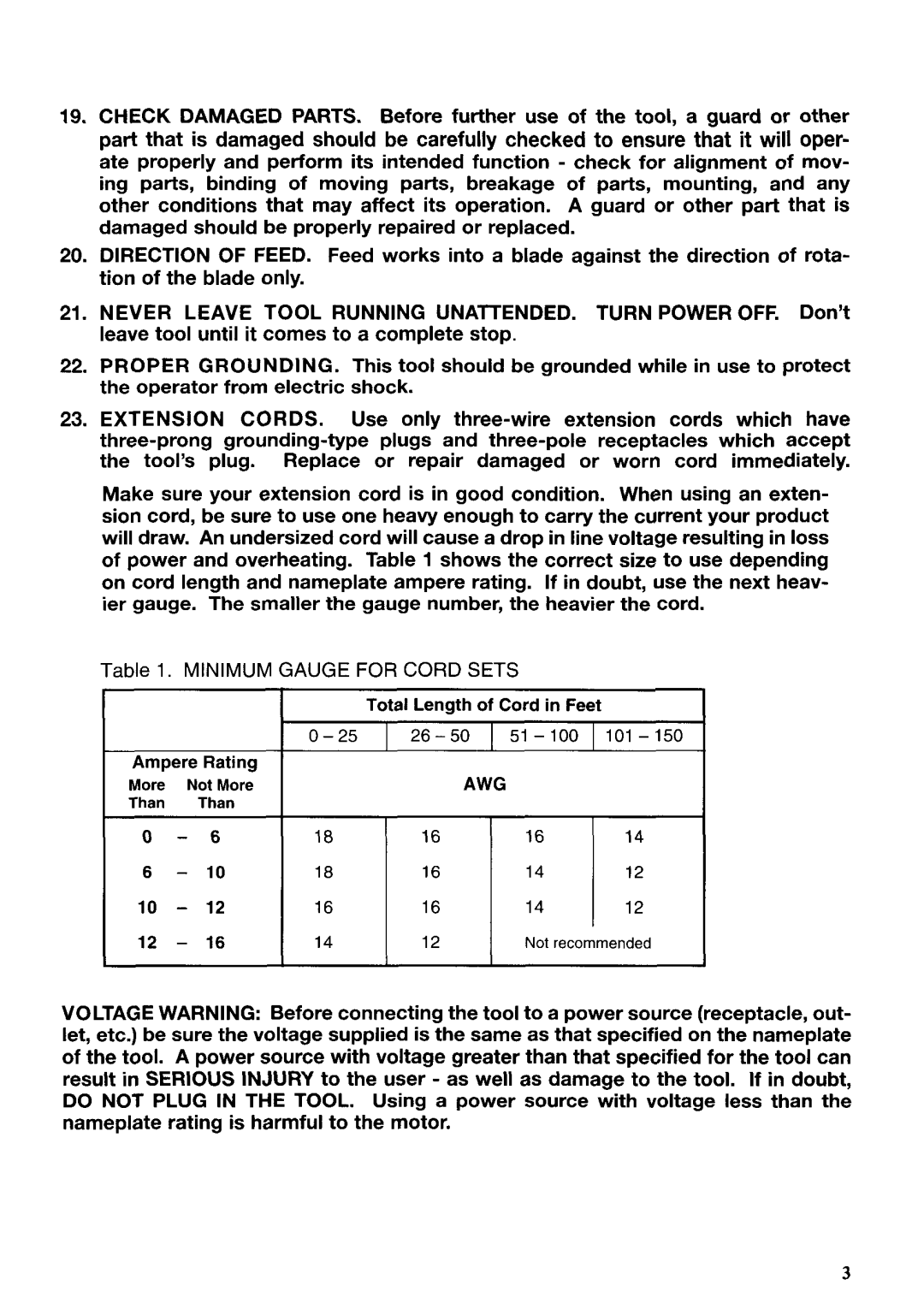 Makita 2708 instruction manual Total Length of Cord in Feet Ampere Rating 