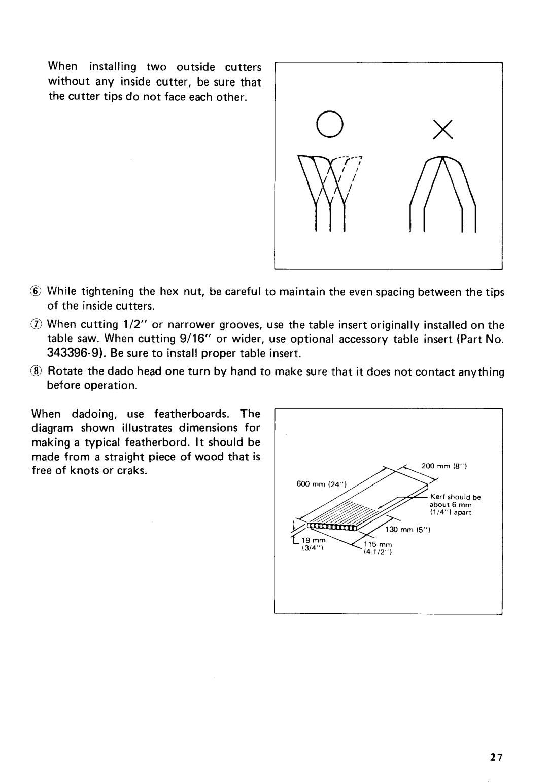 Makita 2711 instruction manual Kerf should be 