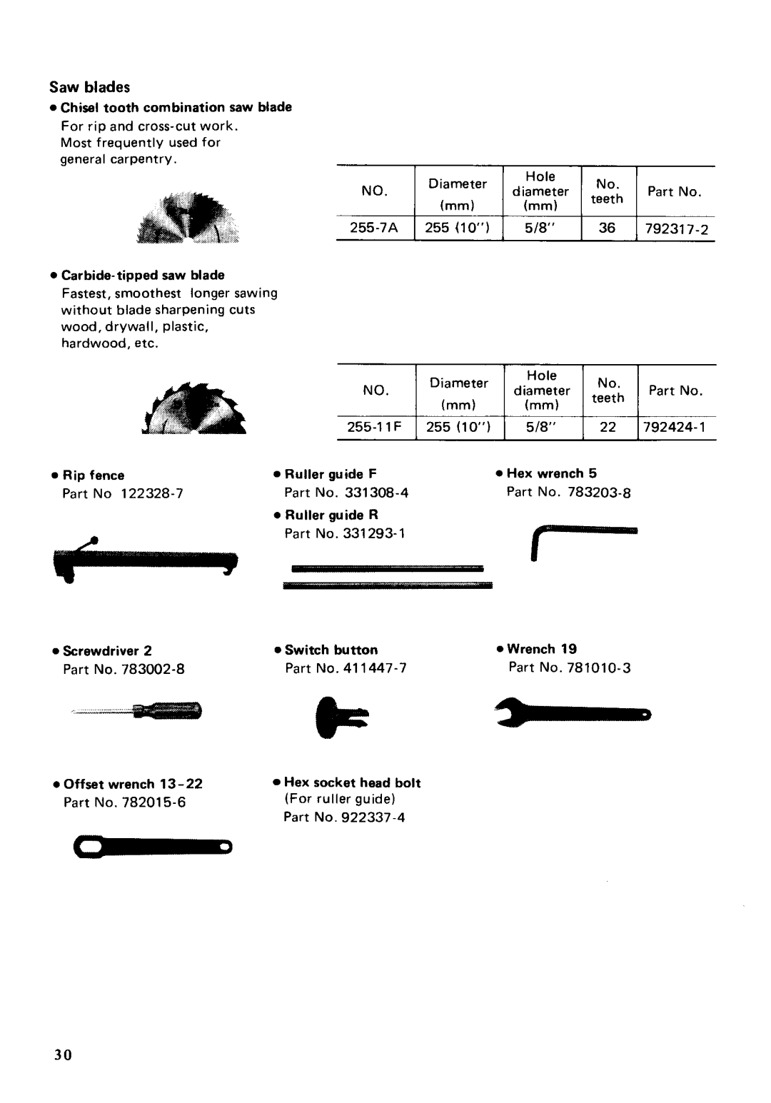 Makita 2711 instruction manual Saw blades 