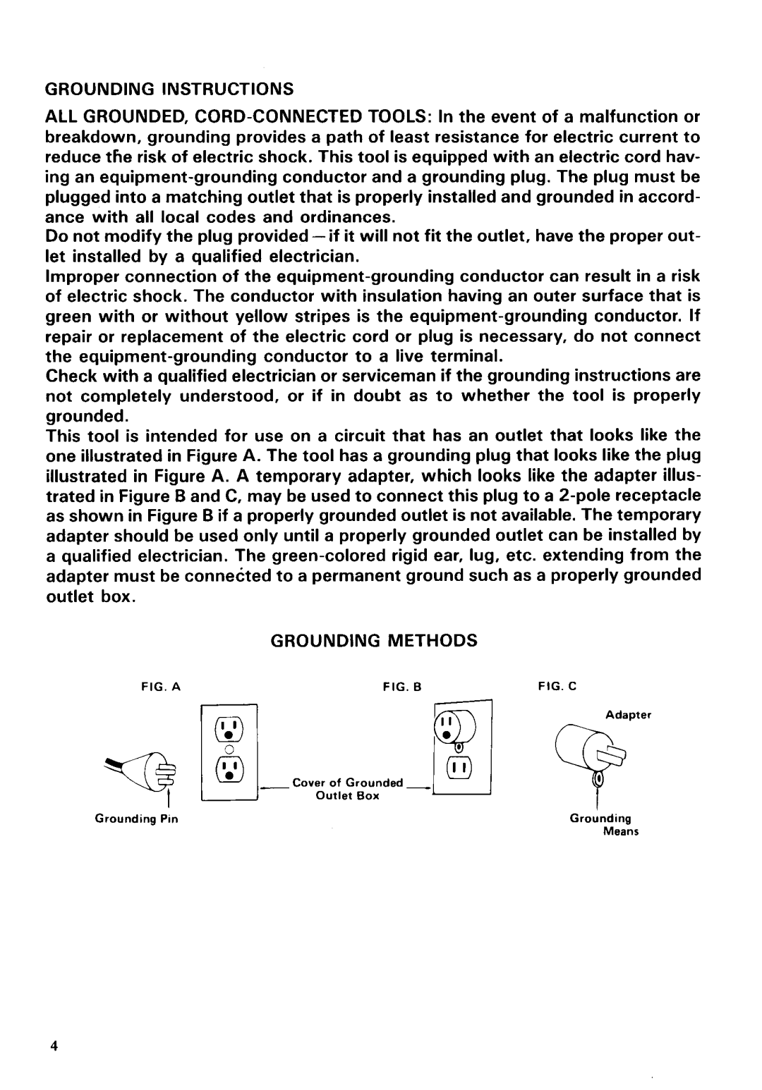 Makita 2711 instruction manual Grounding Methods 