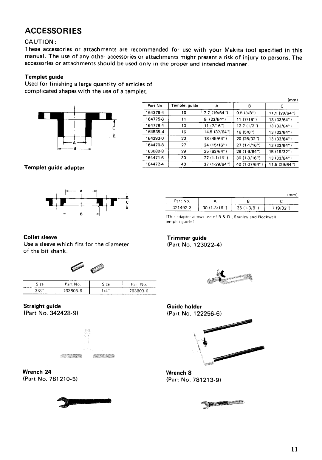 Makita 3612B instruction manual Accessories 