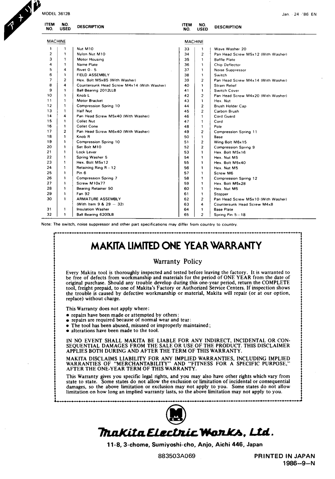 Makita 3612B instruction manual FIIrtkirwana,ud 