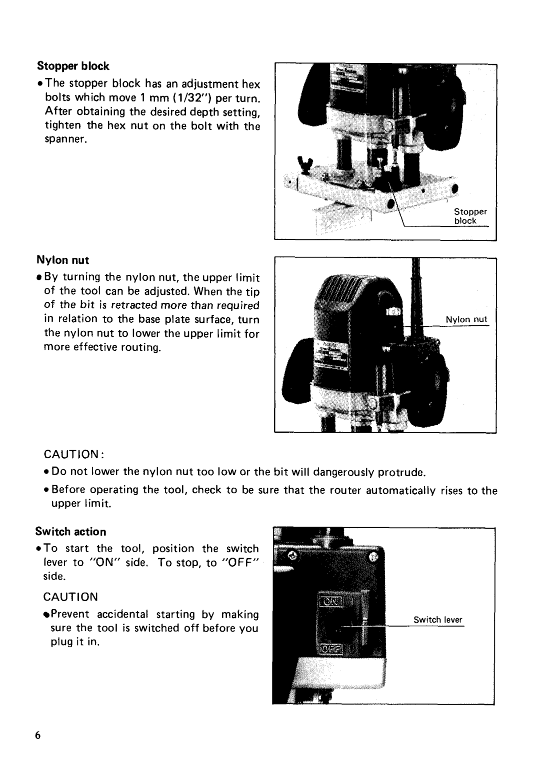 Makita 3612B instruction manual Stopper block, Nylon nut 