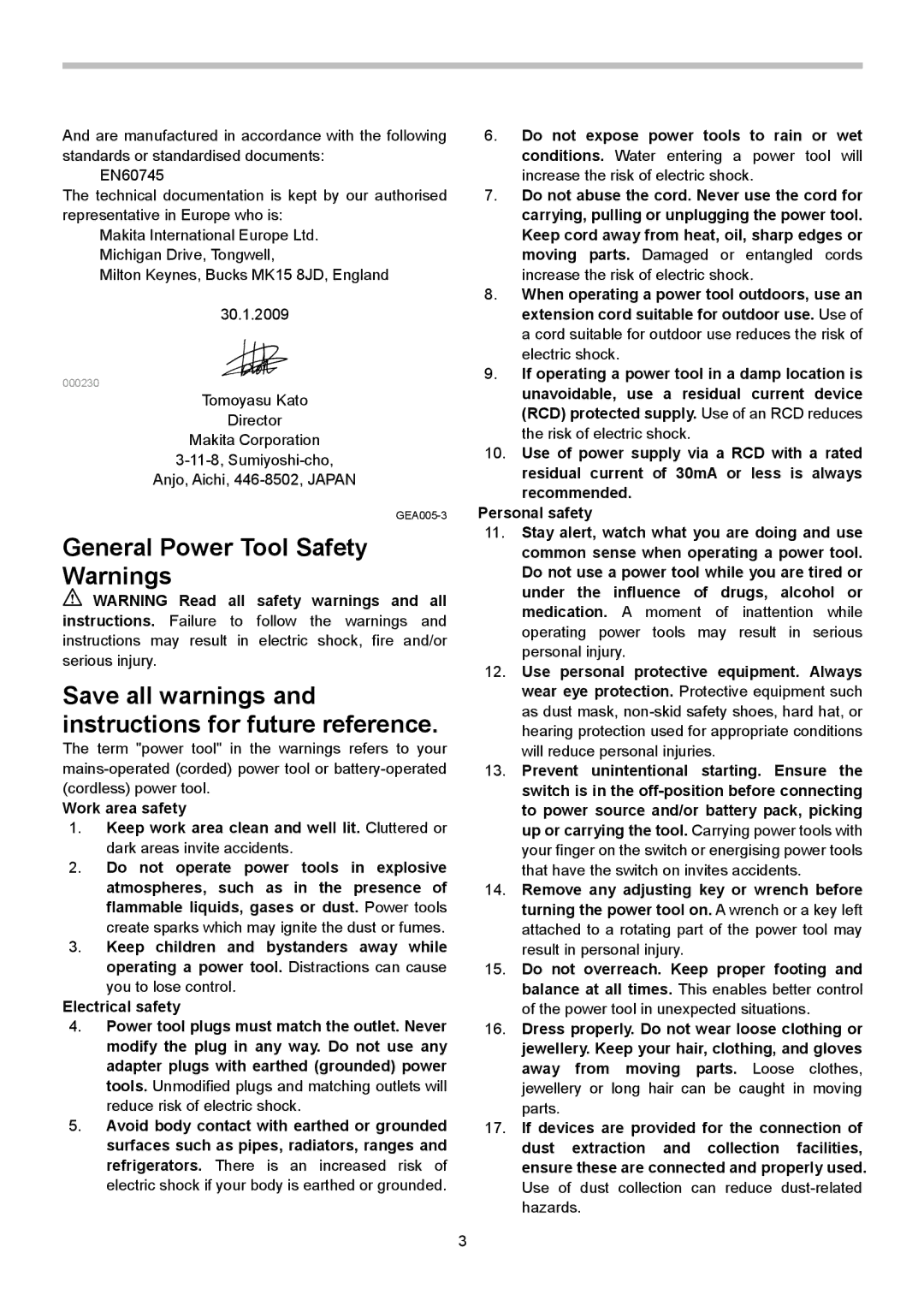 Makita 3620 instruction manual General Power Tool Safety Warnings 