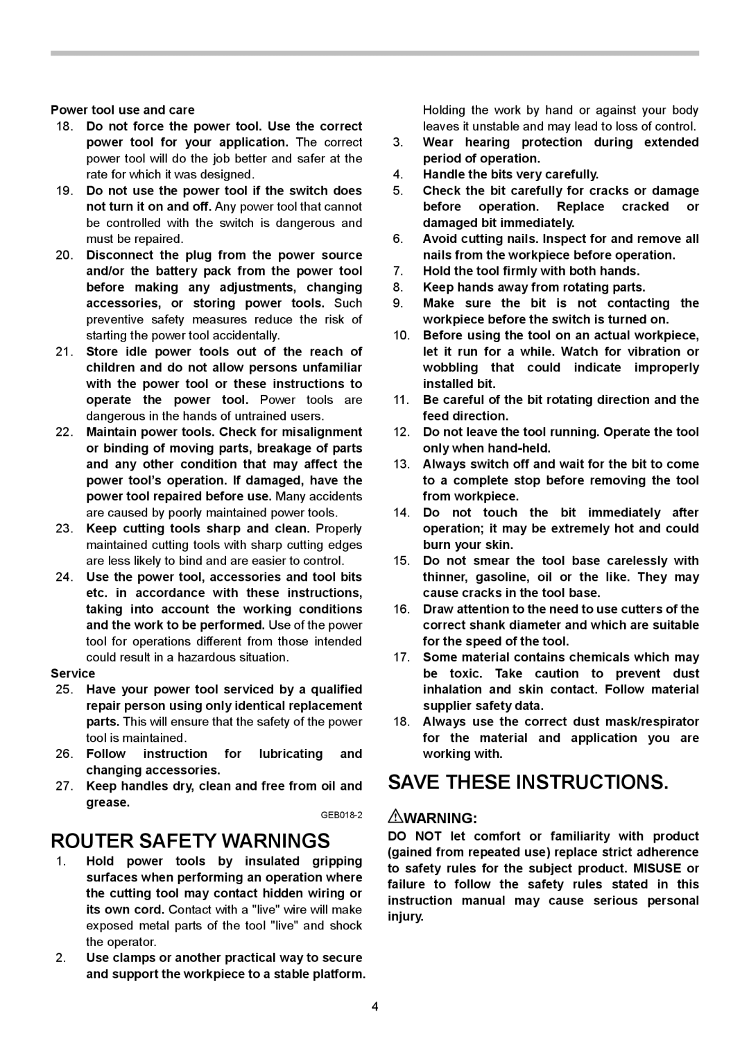 Makita 3620 instruction manual Router Safety Warnings 