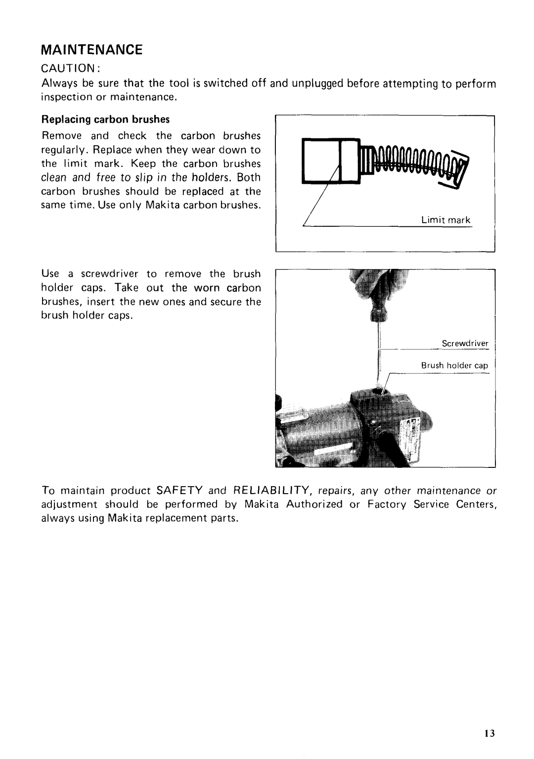 Makita 3702B instruction manual Maintenance 