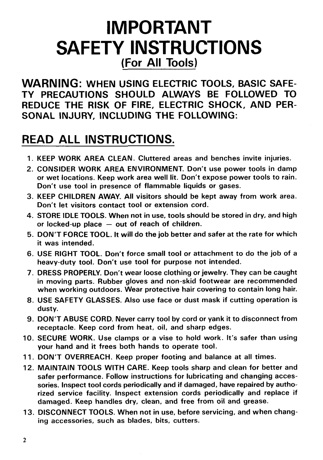 Makita 3702B instruction manual Safety Instructions, For All Tools, Read All Instructions 