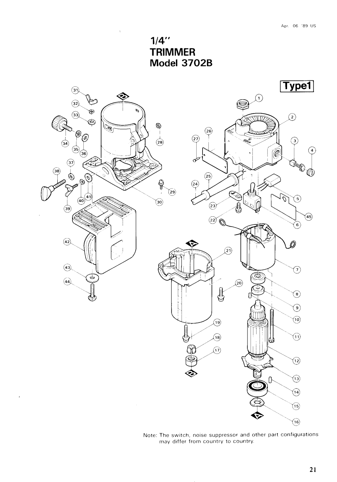 Makita instruction manual 114”, Trimmer, Model 3702B, Apr 06 ‘89 US 