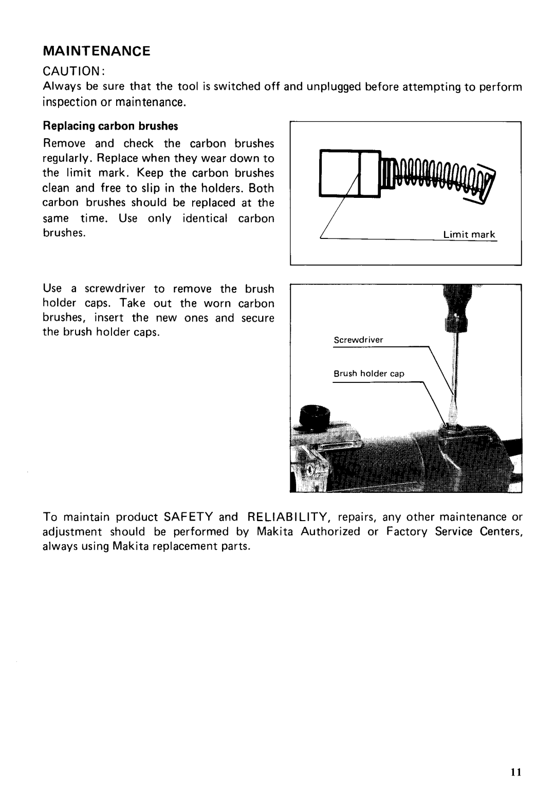 Makita 3703 instruction manual Maintenance 