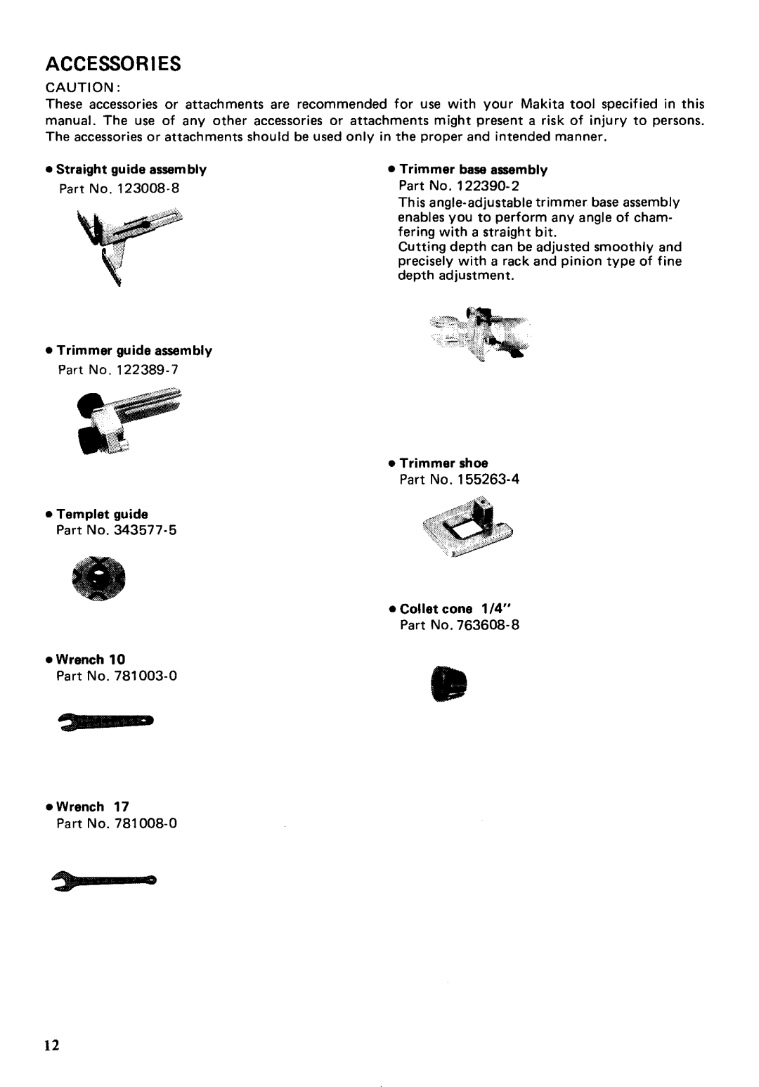 Makita 3703 instruction manual Accessories 