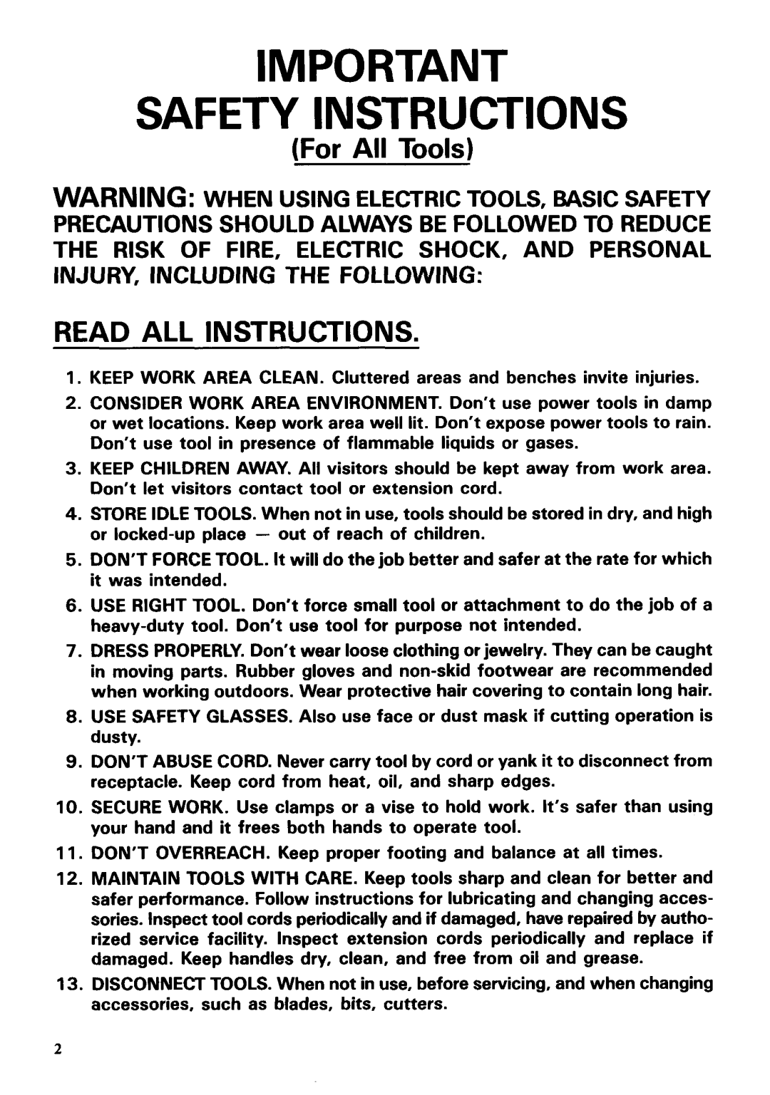 Makita 3703 instruction manual Read All Instructions, SAFETY INSTRUCTI0NS, For All Tools 