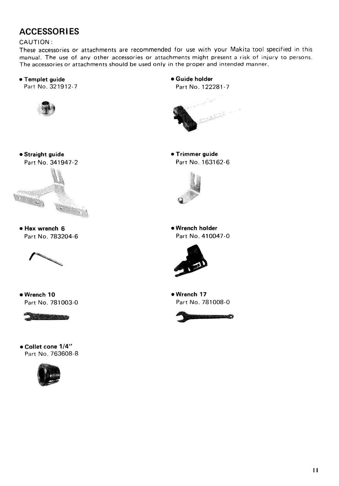 Makita 3705 instruction manual Accessories 