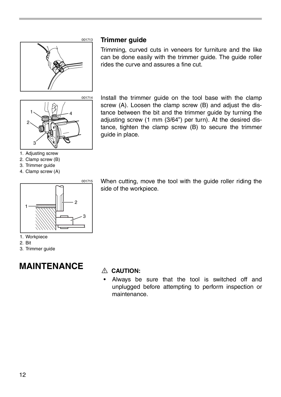 Makita 3707FC instruction manual Maintenance, Trimmer guide 