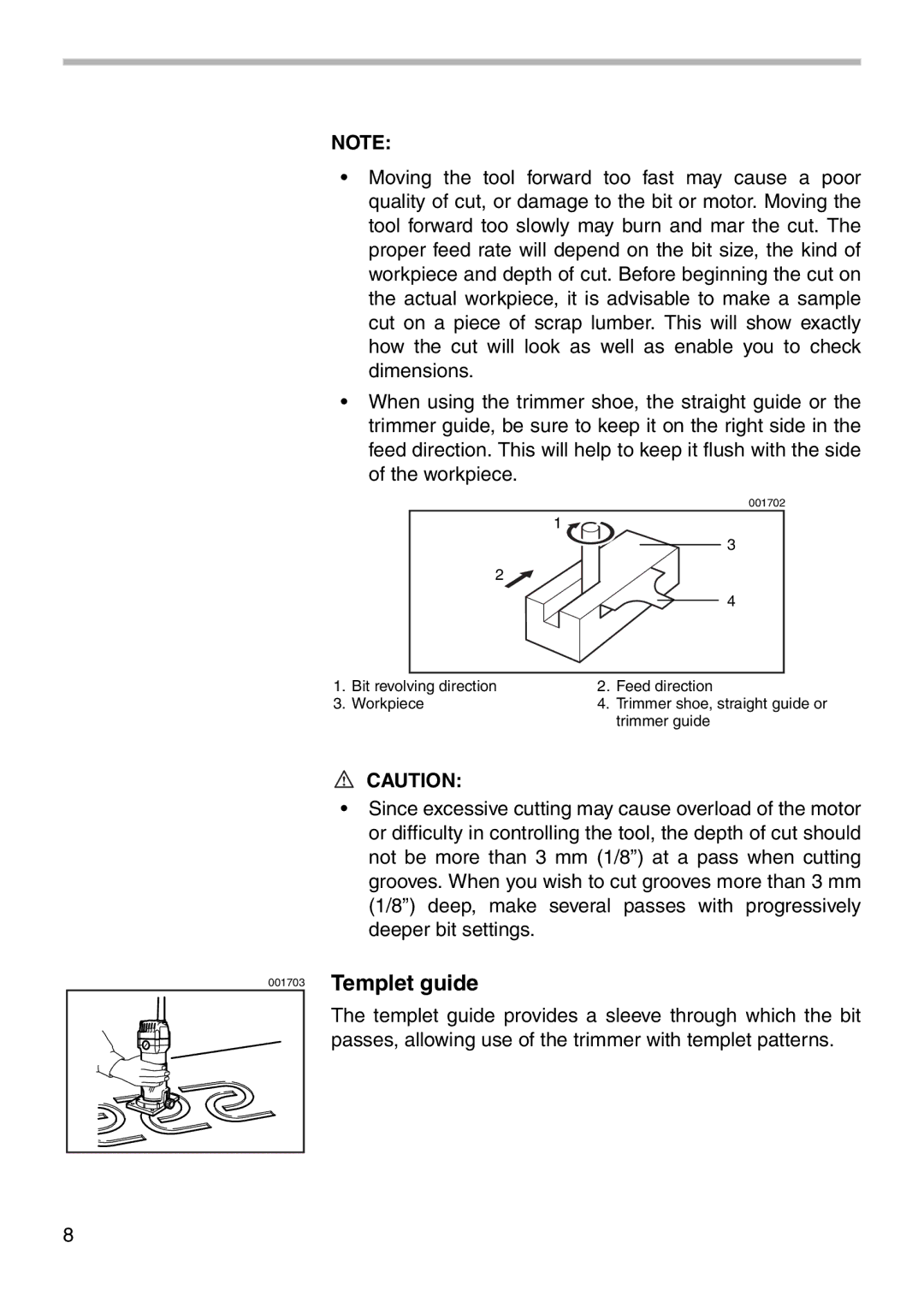 Makita 3707FC instruction manual Templet guide, Passes, allowing use of the trimmer with templet patterns 