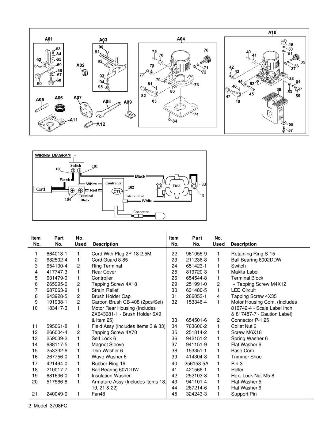 Makita 3708FC(MJ) manual Cord With Plug 2P-18-2.5M 