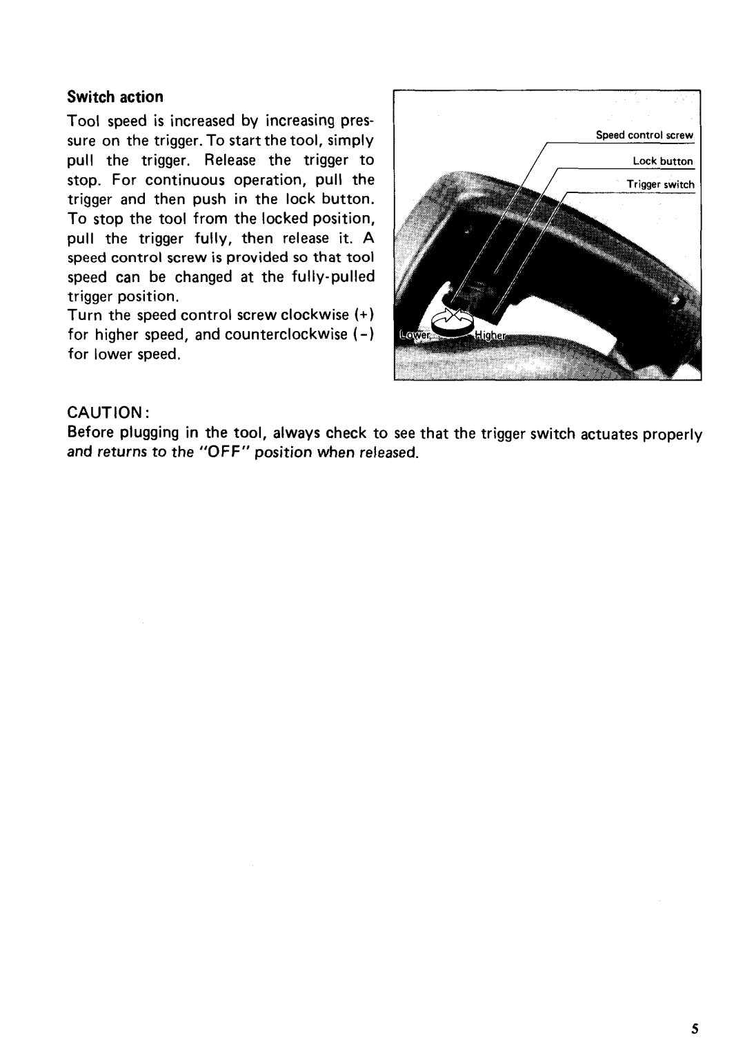 Makita 4014NV instruction manual Switch action 