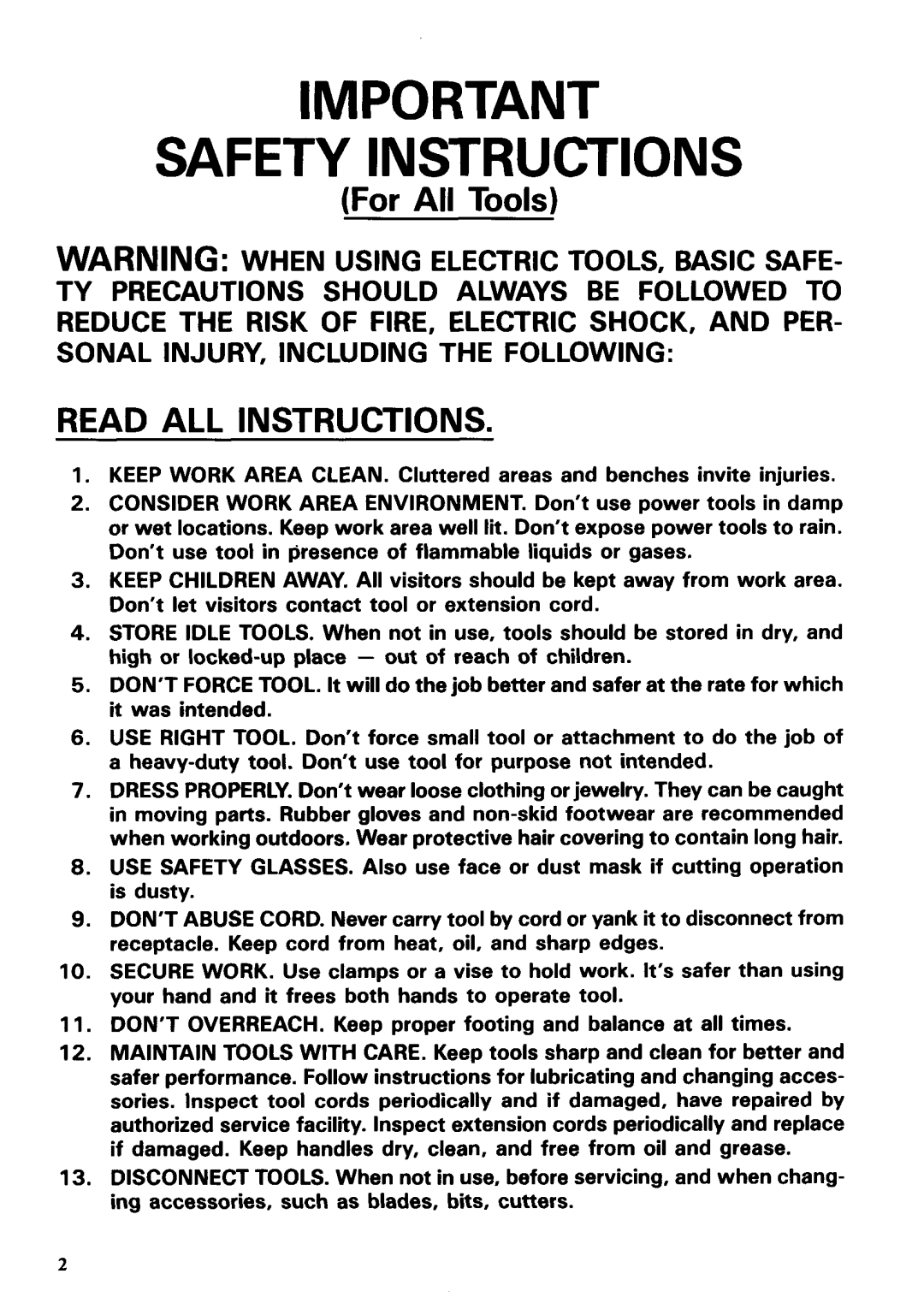 Makita 4014NV instruction manual Safety Instructions, For All Tools, Read All Instructions 
