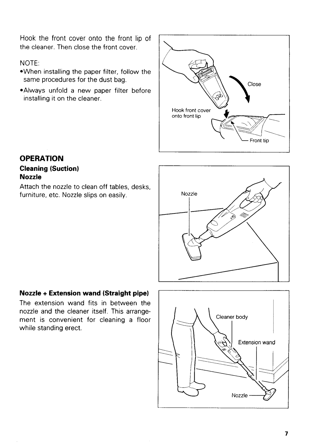 Makita 4093D dimensions Operation, Cleaning Suction Nozzle, Nozzle + Extensionwand Straight pipe 