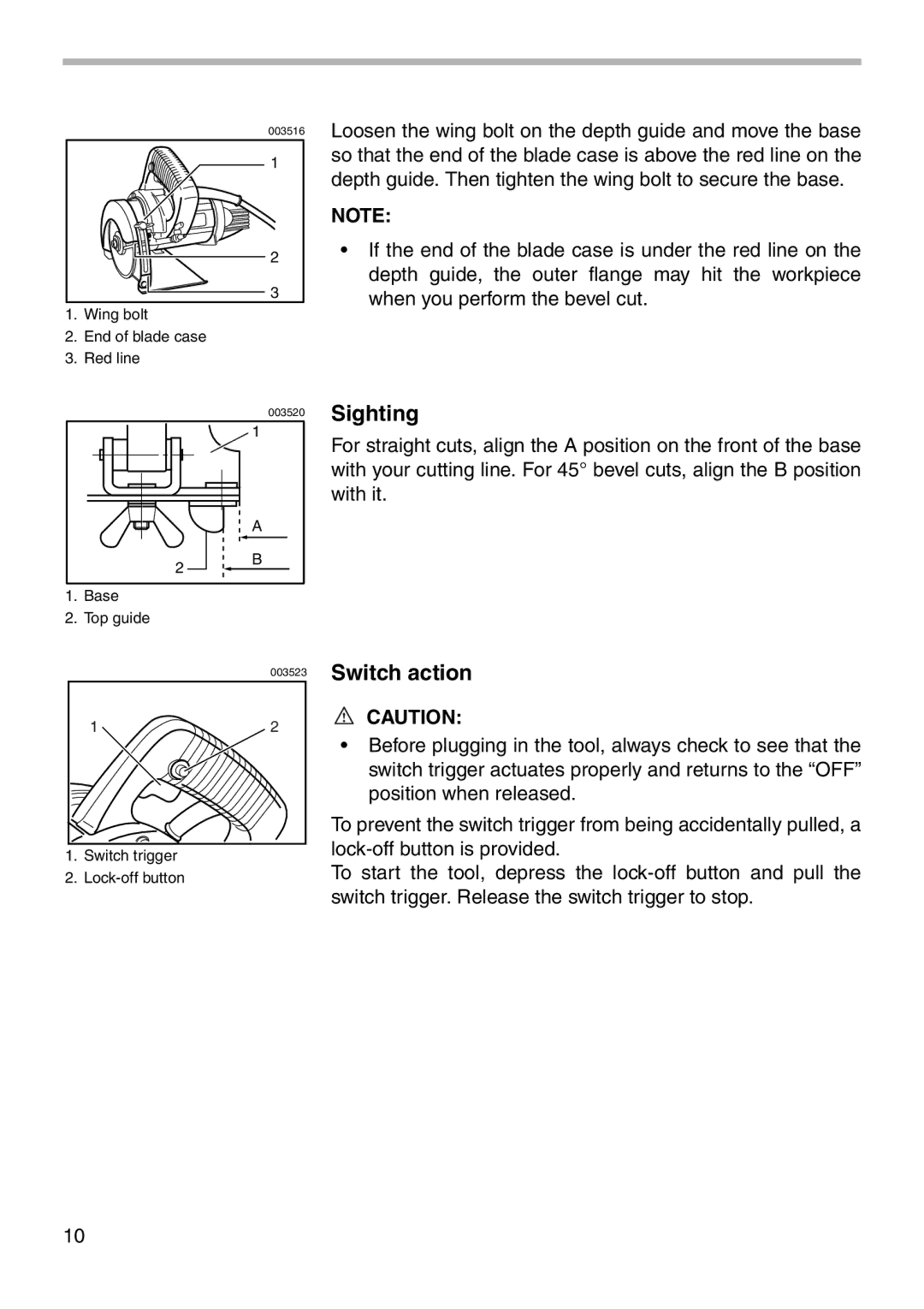 Makita 4101RH instruction manual Sighting, Switch action 